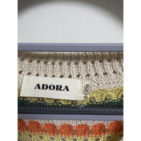 Adora Striped Knit Cardigan S/M Short Sleeve Button Front Crochet Boho Retro - Picture 3 of 5